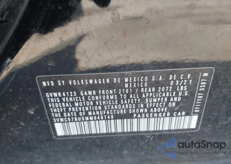 2021 Volkswagen Jetta 1.4T R-Line/1.4T S/1.4T Se z USA, uszkodzony, nr VIN 3VWC57BU5MM049749